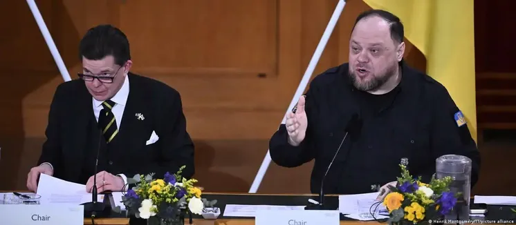 Спикер Верховной рады Руслан Стефанчук (справа) на саммите "Крымской платформы" в Швеции/Фото: Henrik Montgomery/TT/picture alliance